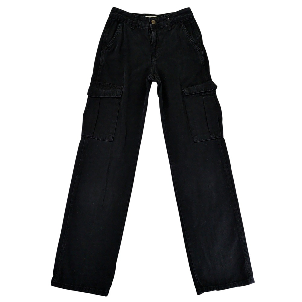 Pull&Bear Womens Black‎ Cotton Straight Leg Cargo Pants Size USA 2 EUR 34